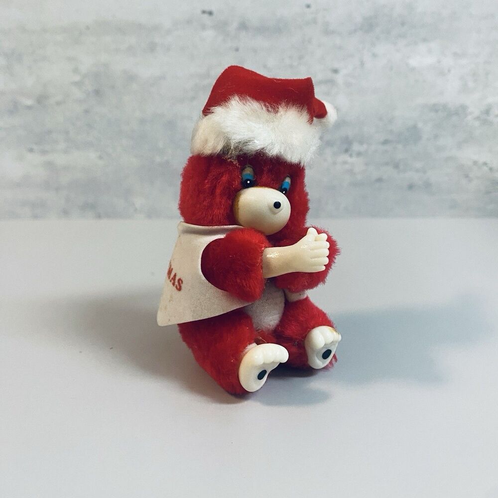 Vintage 1980s Plush Christmas Bear Pencil/Pen  Hugger Clip-On Holiday Teddy Bear